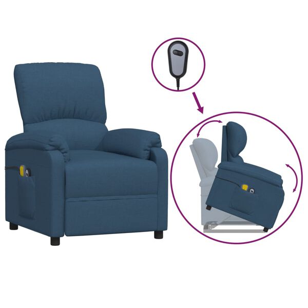 vidaXL Πολυθρόνα Μασάζ με Ανύψωση Μπλε Υφασμάτινη