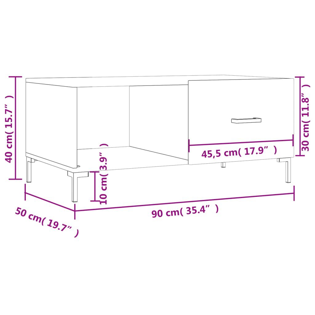 vidaXL Τραπεζάκι Σαλονιού Καφέ Δρυς 90x50x40 εκ. Επεξεργασμένο Ξύλο