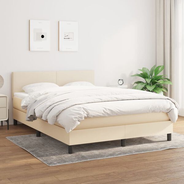 vidaXL &Kappa;&rho;&epsilon;&beta;ά&tau;&iota; Boxspring &mu;&epsilon; &Sigma;&tau;&rho;ώ&mu;&alpha; &Kappa;&rho;&epsilon;&mu; 140x200 &epsilon;&kappa;. &Upsilon;&phi;&alpha;&sigma;&mu;ά&tau;&iota;&nu;&omicron;