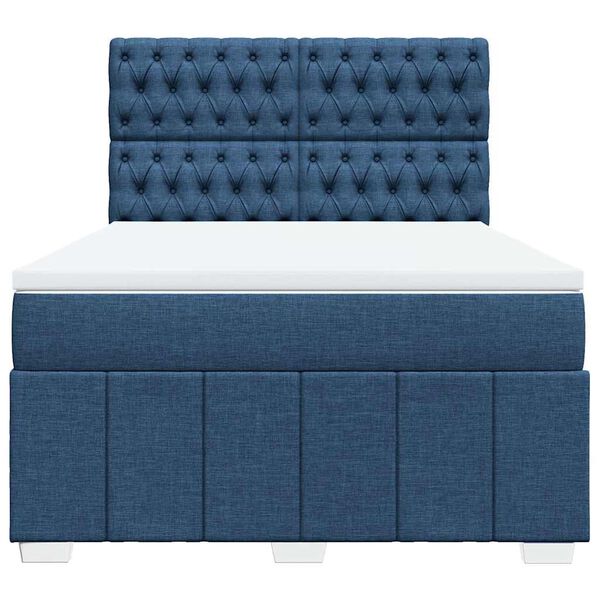 vidaXL Κρεβάτι Boxspring με Στρώμα Μπλε 140x190 εκ. Υφασμάτινο