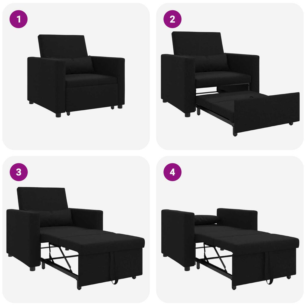 vidaXL Μονός καναπές-κρεβάτι Μαύρο 90 x 165 x 87 εκ. ύφασμα