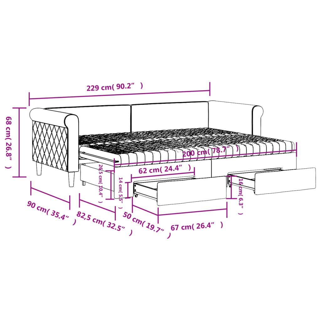 vidaXL Καναπές Κρεβάτι Συρόμενος Κίτρινο 80x200εκ. Βελούδινος Συρτάρια