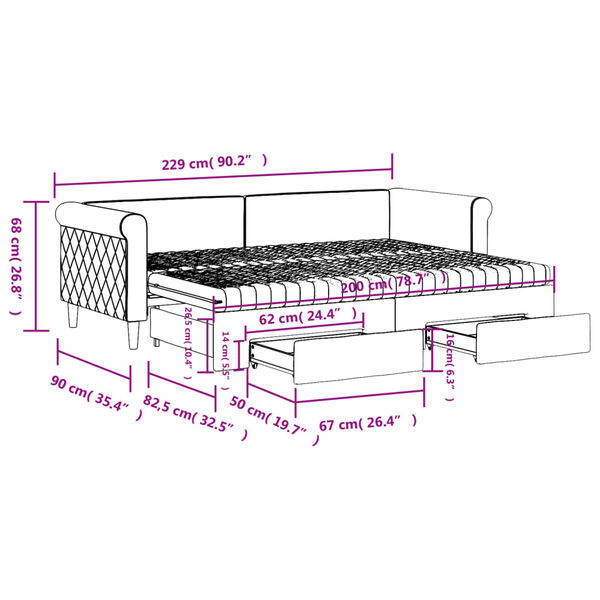 vidaXL Καναπές Κρεβάτι Συρόμενος Κίτρινο 80x200εκ. Βελούδινος Συρτάρια