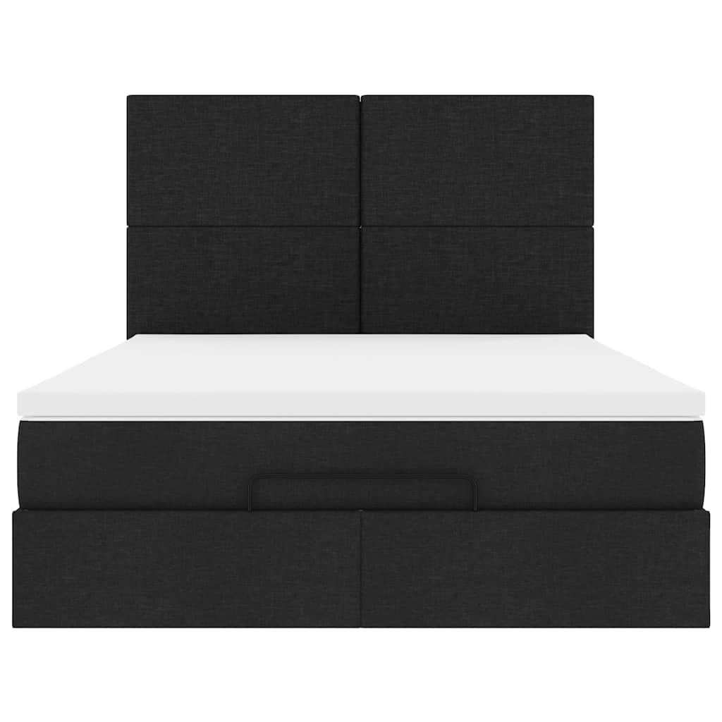 vidaXL Οθωμανικό κρεβάτι με στρώμα & LEDs Μαύρο 140x190 cm Ύφασμα