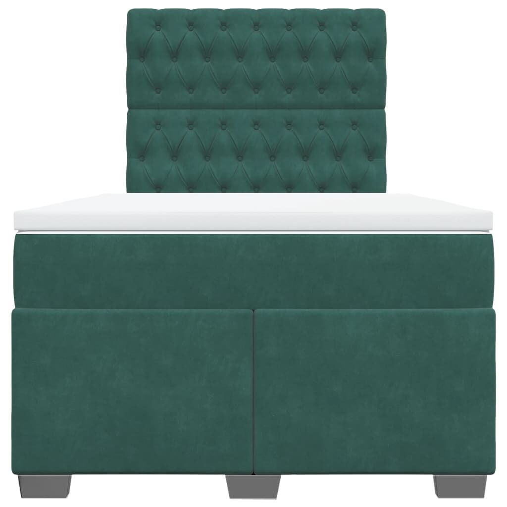 vidaXL Κρεβάτι Boxspring με Στρώμα Σκούρο Πράσινο 120x200εκ. Βελούδινο