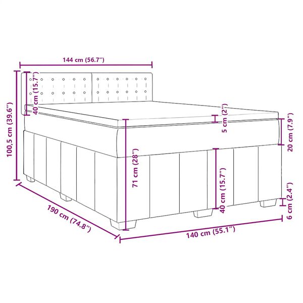 vidaXL Κρεβάτι Boxspring με Στρώμα Σκούρο Καφέ 140x190 εκ. Υφασμάτινο