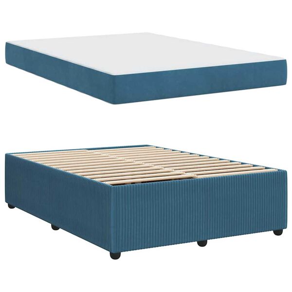 vidaXL Σκελετός κρεβατιού με στρώμα Μπλε 160 x 200 cm Βελούδο