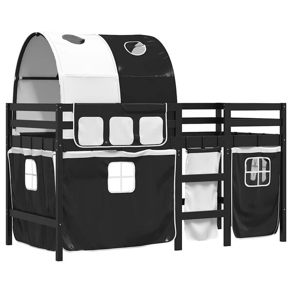 vidaXL Υπερυψ. Κρεβάτι με Τούνελ Λευκό/Μαύρο 90 x 200 εκ. Μασίφ Πεύκο