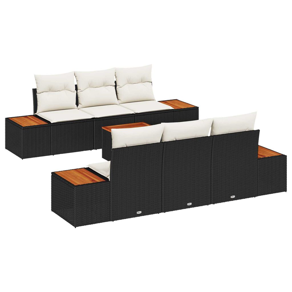 vidaXL Σετ Καναπέ Κήπου με μαξιλάρι 7 pcs Μαύρο Πολυ ράταν