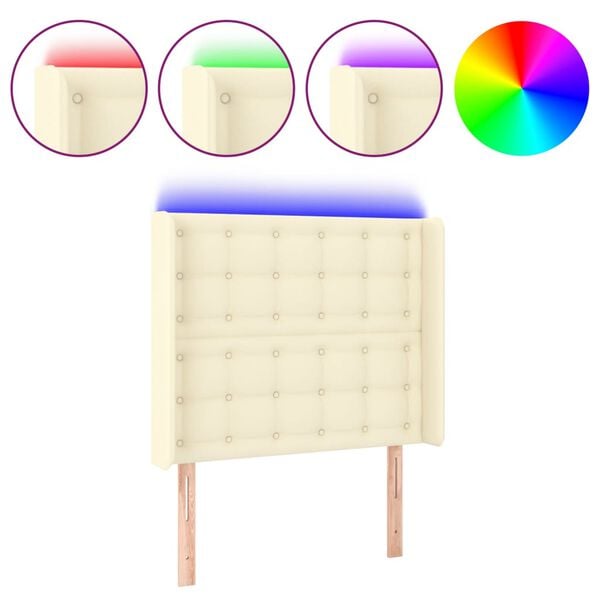 vidaXL Κεφαλάρι Κρεβατιού LED Κρεμ 83x16x118/128εκ. Συνθετ. Δέρμα