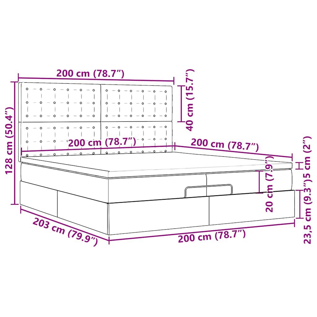 vidaXL Οθωμανικό Κρεβάτι με Στρώματα Μαύρο 200x200cm Ύφασμα