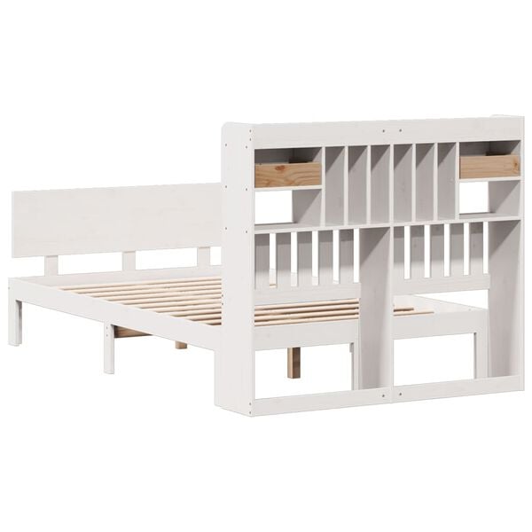 vidaXL Κρεβάτι Βιβλιοθήκη Χωρίς Στρώμα Λευκό 135x190 εκ Μασίφ Πεύκο