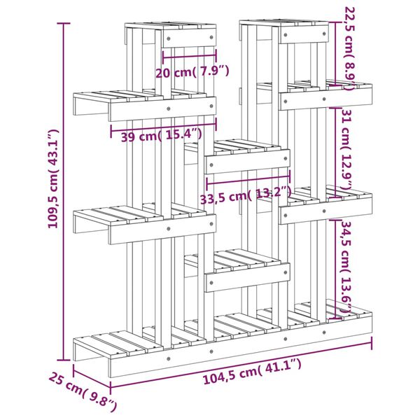 vidaXL Βάση Γλάστρας Γκρι 104,5 x 25 x 109,5 εκ. από Μασίφ Ξύλο Πεύκου