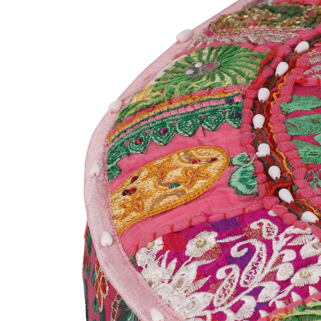 vidaXL Πουφ Patchwork Στρογγυλό Χειροποίητο Ροζ 40 x 20 εκ. Βαμβάκι