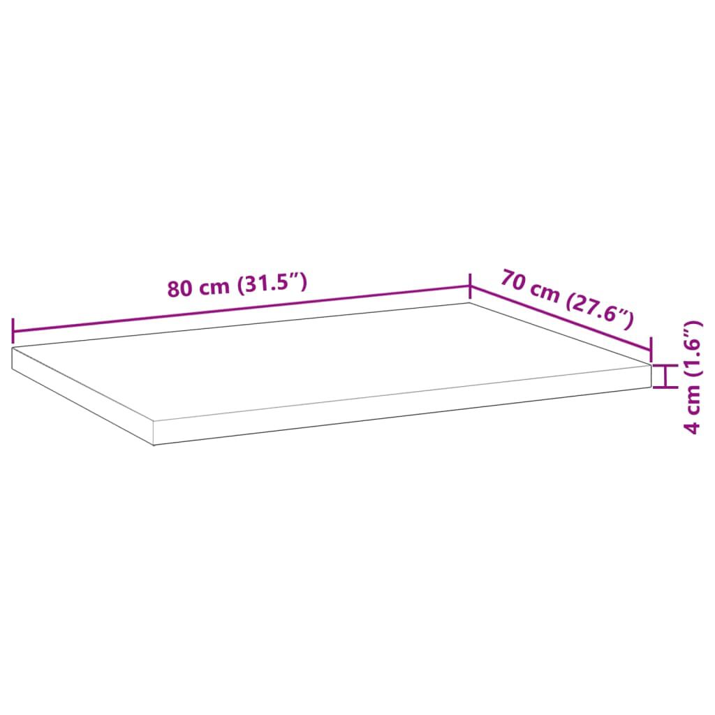 vidaXL Επιφάνεια Γραφείου Ορθογώνια 80x70x4 εκ. Μασίφ Ξύλο Ακακίας