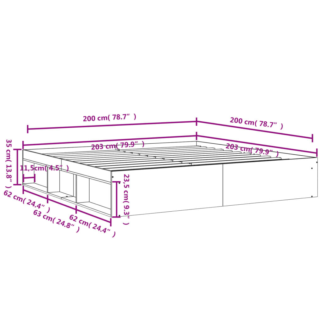 vidaXL Πλαίσιο Κρεβατιού Γκρι Σκυροδέματος 200x200 εκ.