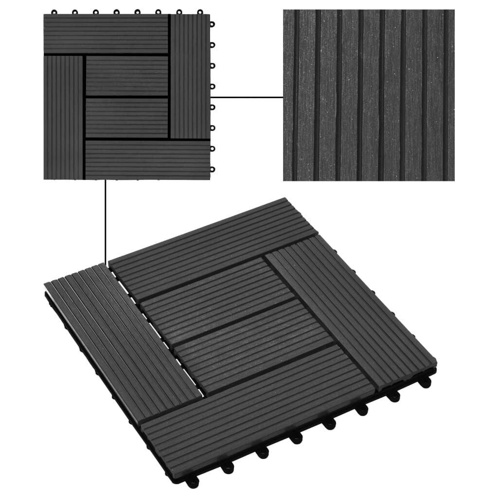 vidaXL Πλακάκια Deck 11 τεμ. Μαύρα 30 x 30 εκ. 1 μ² από WPC