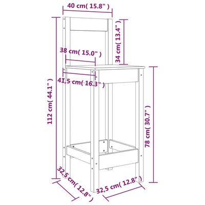 vidaXL Καρέκλες Μπαρ 2 τεμ. Καφέ Μελί 40x41,5x112 εκ Μασίφ Ξύλο Πεύκου