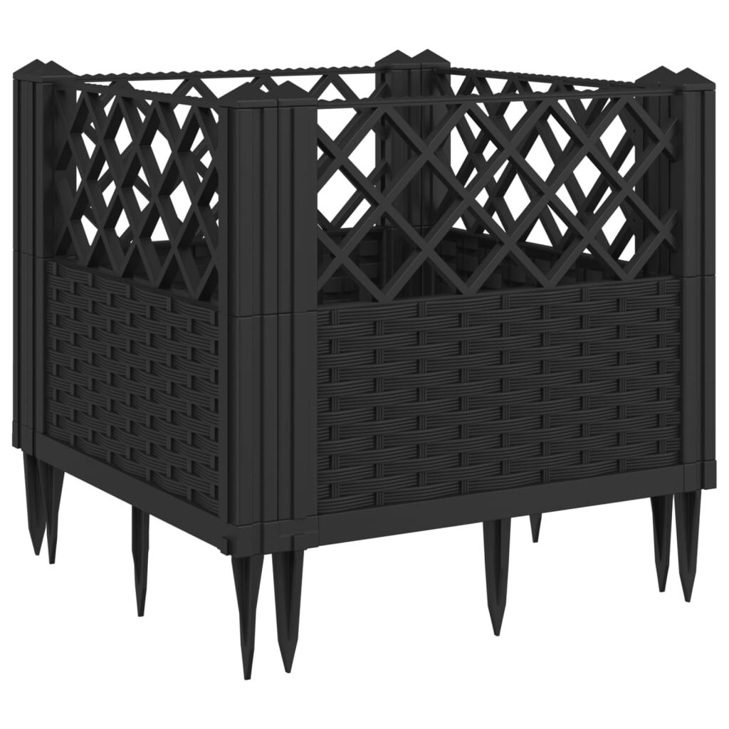 vidaXL Ζαρντινιέρα με Πασσάλους Μαύρη 43,5x43,5x43,5εκ. Πολυπροπυλένιο
