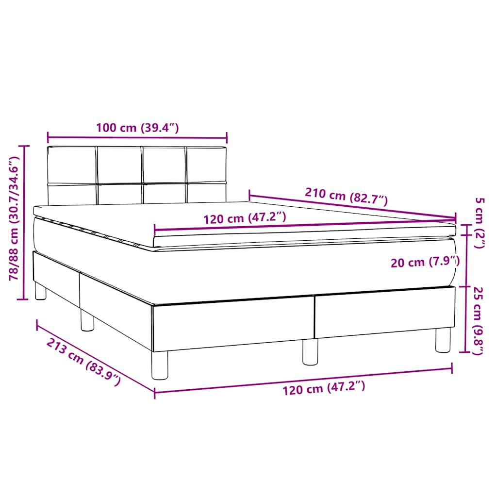 vidaXL Κρεβάτι Boxspring με Στρώμα Σκούρο Πράσινο 120x210εκ. Βελούδινο