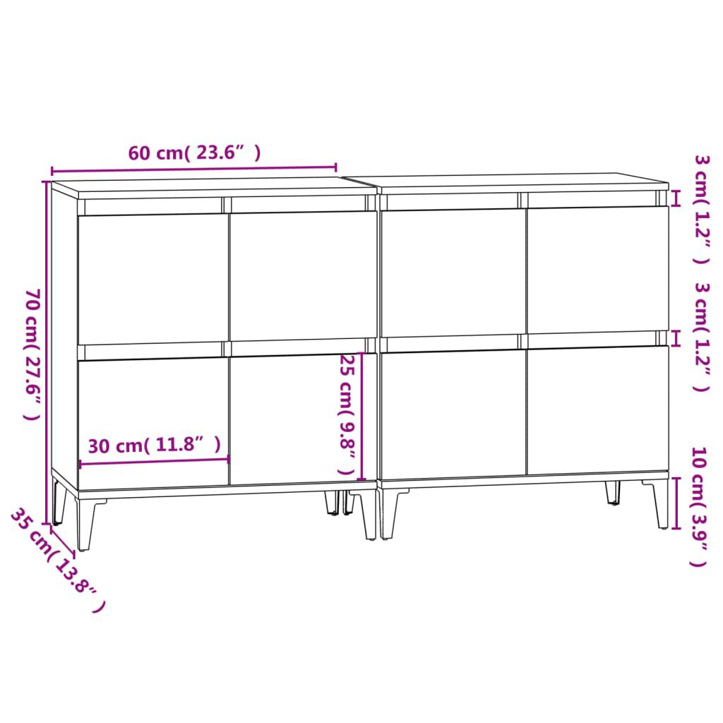 vidaXL Ντουλάπια 2 τεμ. Γκρι Σκυροδέματος 60x35x70 εκ. Επεξεργ. Ξύλο
