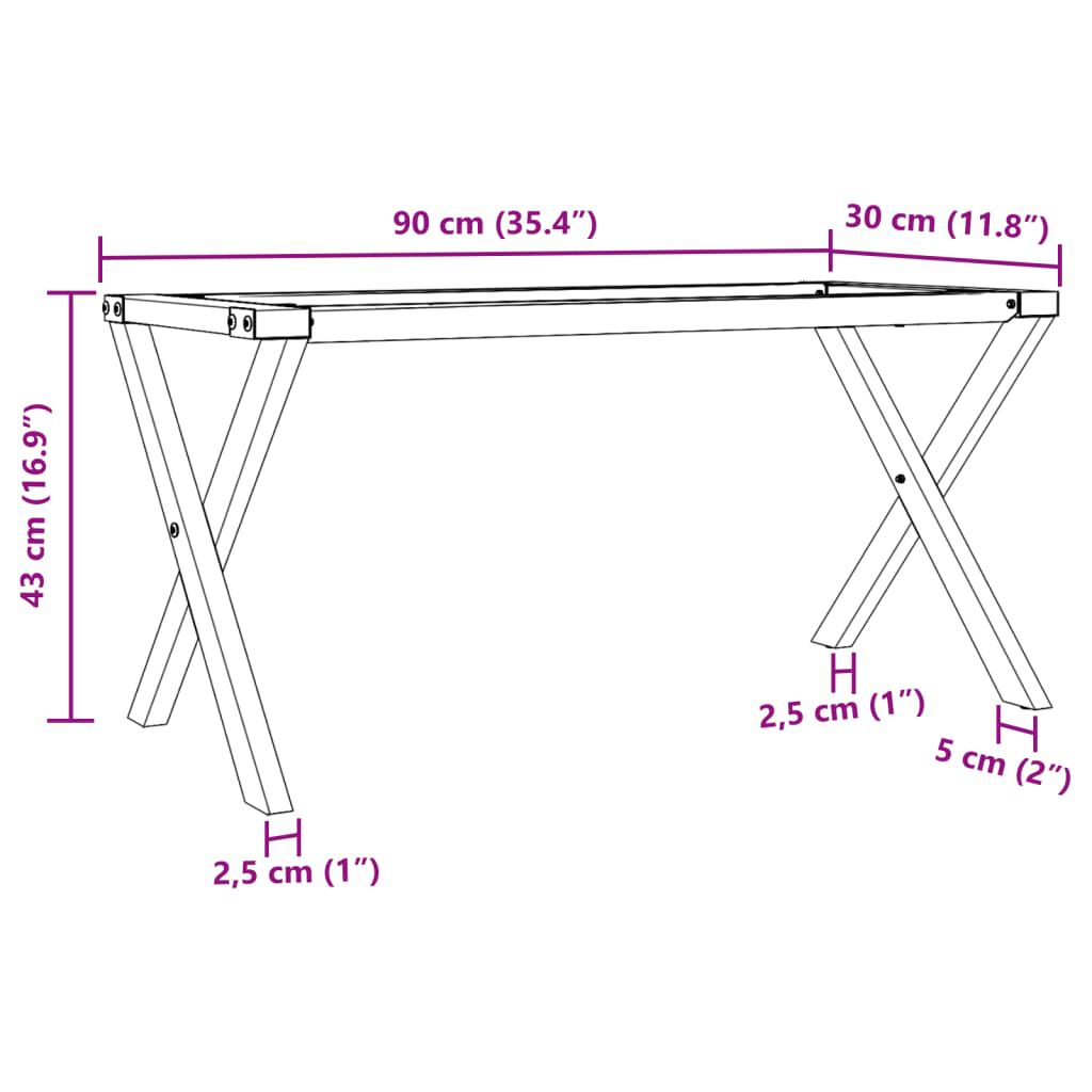 vidaXL Πόδια Τραπεζιού Σαλονιού σε Σχήμα «Χ» 90x30x43 εκ. Ατσάλι