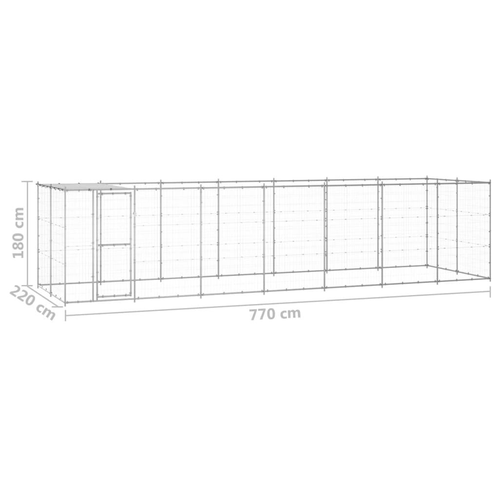 vidaXL Κλουβί Σκύλου Εξ. Χώρου με Στέγαστρο 16,94 μ² Γαλβ. Χάλυβας
