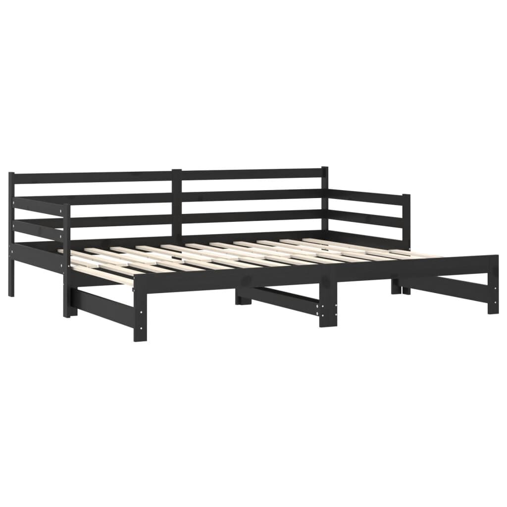 vidaXL Καναπές Κρεβάτι Συρόμενος Μαύρος 2x(90x200) εκ. Ξύλο Πεύκου