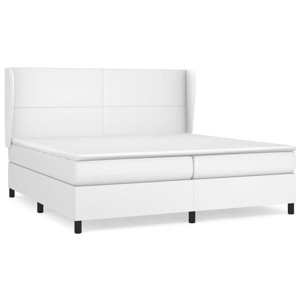 vidaXL Κρεβάτι Boxspring με Στρώμα Λευκό 200x200 εκ. Συνθετικό Δέρμα