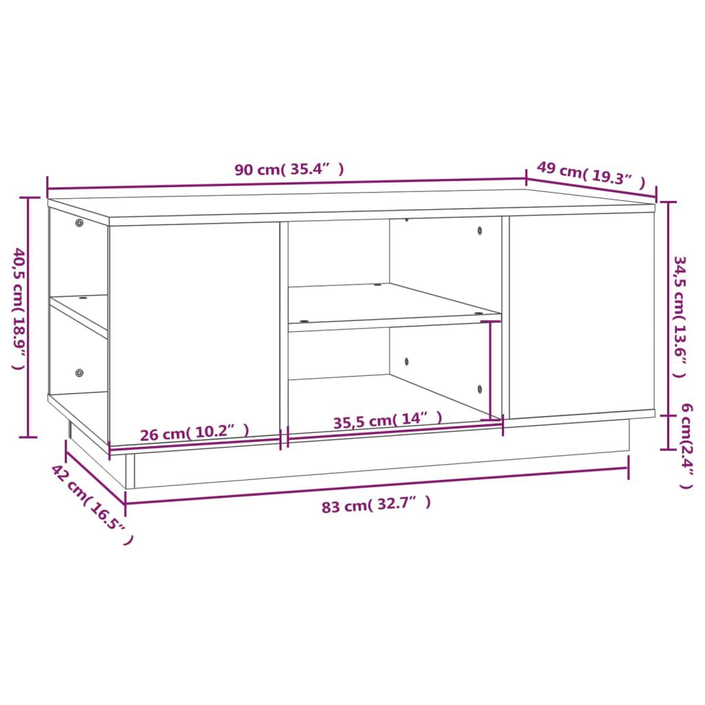vidaXL Τραπεζάκι Σαλονιού Μαύρο 90x49x40,5 εκ. από Μασίφ Ξύλο Πεύκου