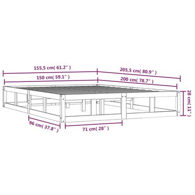 vidaXL Πλαίσιο Κρεβατιού Λευκό 150 x 200 εκ. Μασίφ Ξύλο King Size