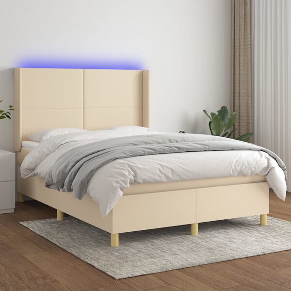 vidaXL &Kappa;&rho;&epsilon;&beta;ά&tau;&iota; Boxspring &mu;&epsilon; &Sigma;&tau;&rho;ώ&mu;&alpha; & LED &Kappa;&rho;&epsilon;&mu; 140x190 &epsilon;&kappa;. &Upsilon;&phi;&alpha;&sigma;&mu;ά&tau;&iota;&nu;&omicron;