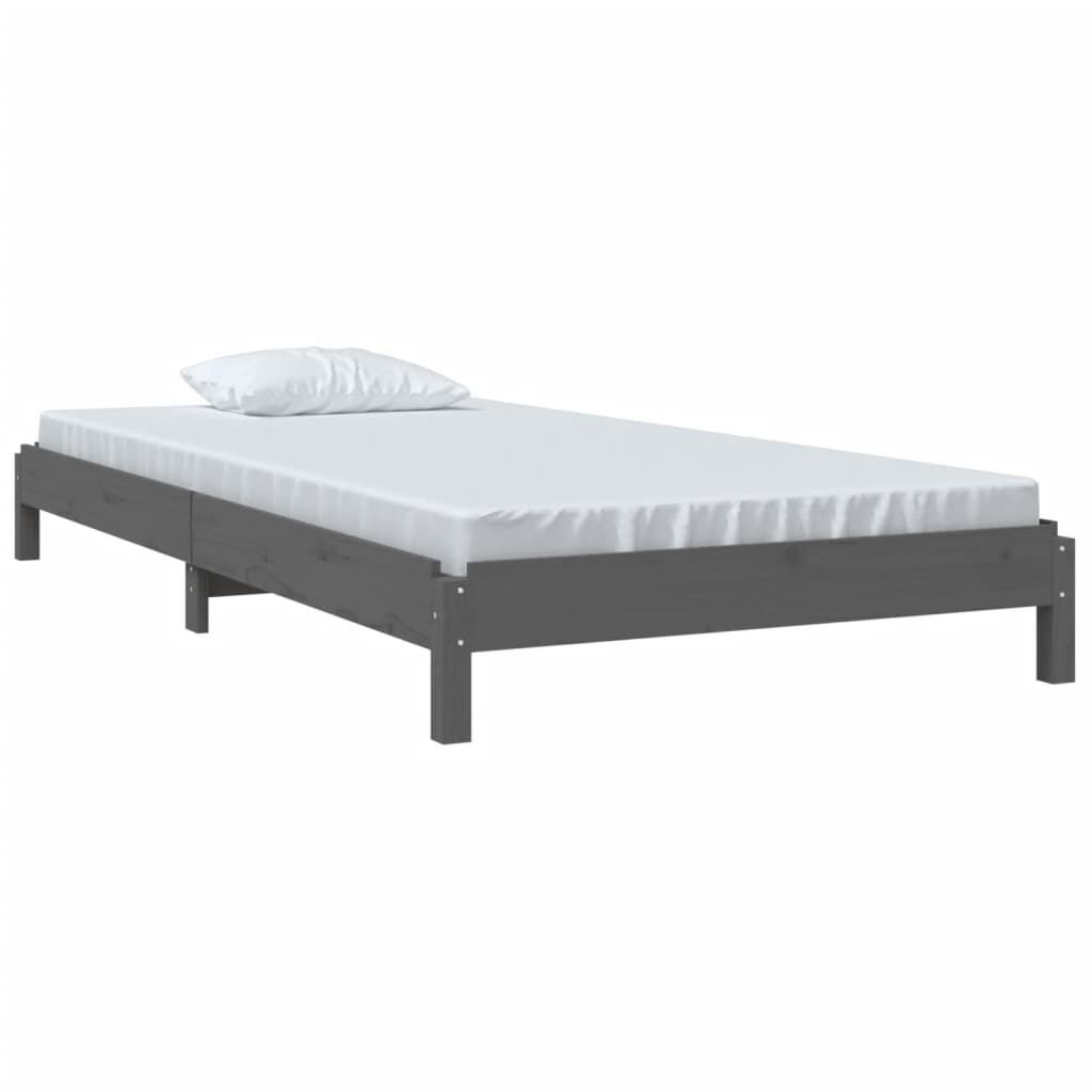 vidaXL Κρεβάτι Στοιβαζόμενο Γκρι 75x190 εκ. από Μασίφ Ξύλο Πεύκου