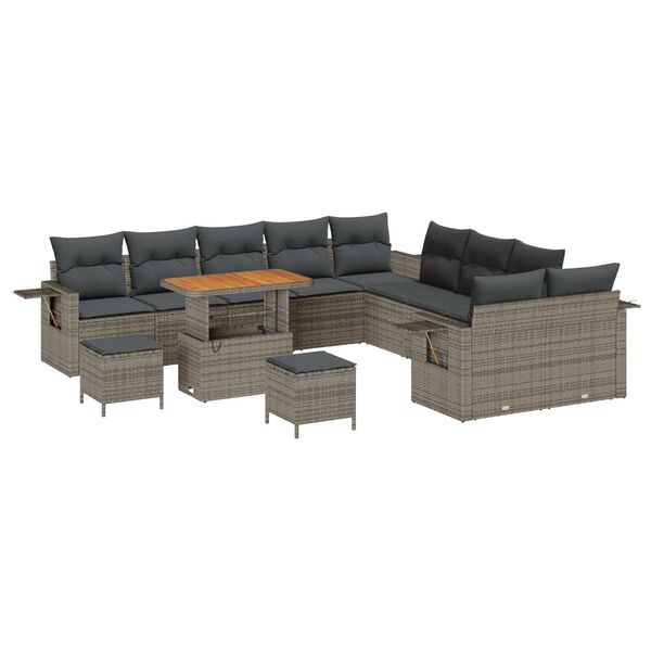 vidaXL Σετ Καναπέ Κήπου με αποθήκευση 13 pcs Γκρι Πολυ ράταν