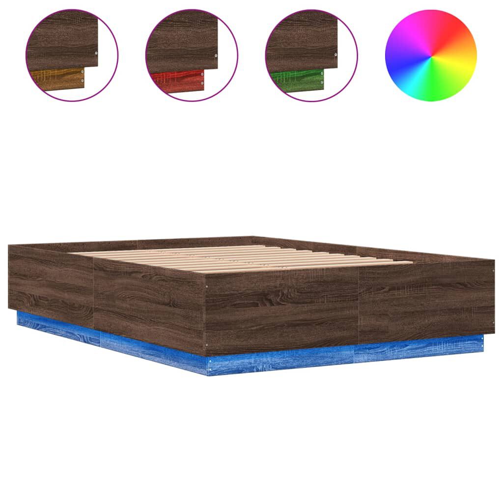 vidaXL Πλαίσιο Κρεβατιού με Φώτα LED Καφέ δρυς 120x200 εκ. Επεξ. Ξύλο