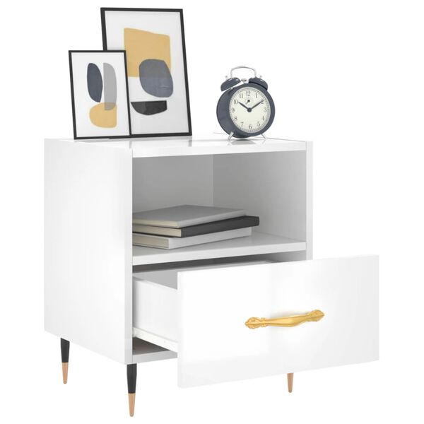 vidaXL Κομοδίνο Γυαλιστερό Λευκό 40 x 35 x 47,5 εκ. Επεξεργασμένο Ξύλο
