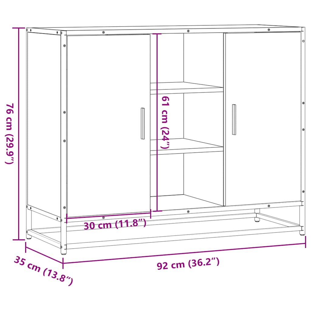 vidaXL Sideboard Γκρι Sonoma 92x35x76 cm Ξύλινο μηχανουργικό ξύλο