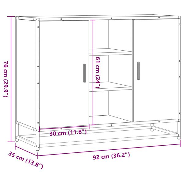 vidaXL Sideboard Γκρι Sonoma 92x35x76 cm Ξύλινο μηχανουργικό ξύλο