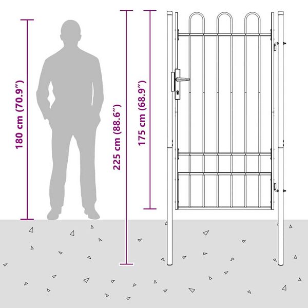 vidaXL Πύλη Φράχτη Γκρι 100 x 175 cm Χάλυβας με Επικάλυψη Πούδρας