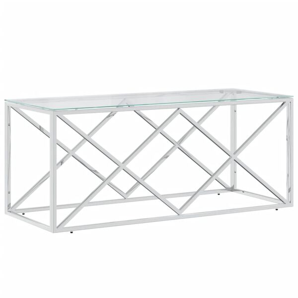 vidaXL Τραπέζι Σαλονιού 110x45x45 εκ. από Ανοξ. Ατσάλι και Γυαλί