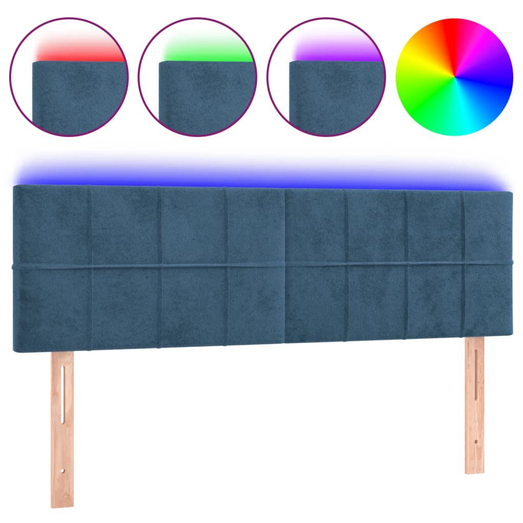 vidaXL Κεφαλάρι Κρεβατιού LED Σκούρο Μπλε 144x5x78/88 εκ. Βελούδινο
