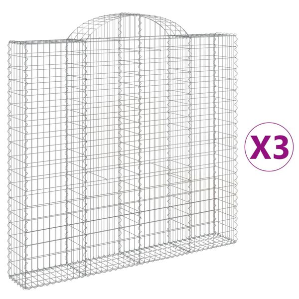 vidaXL Συρματοκιβώτια Τοξωτά 3 τεμ. 200x30x180/200 εκ. Γαλβαν. Ατσάλι