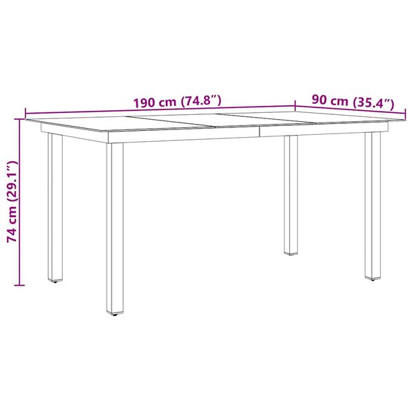 vidaXL Τραπέζι Κήπου Μαύρο 190 x 90 x 74 εκ. από Αλουμίνιο / Γυαλί