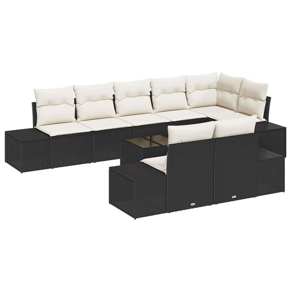 vidaXL Σετ Καναπέ Κήπου με μαξιλάρι 9 pcs Μαύρο και κρεμ Πολυ ράταν