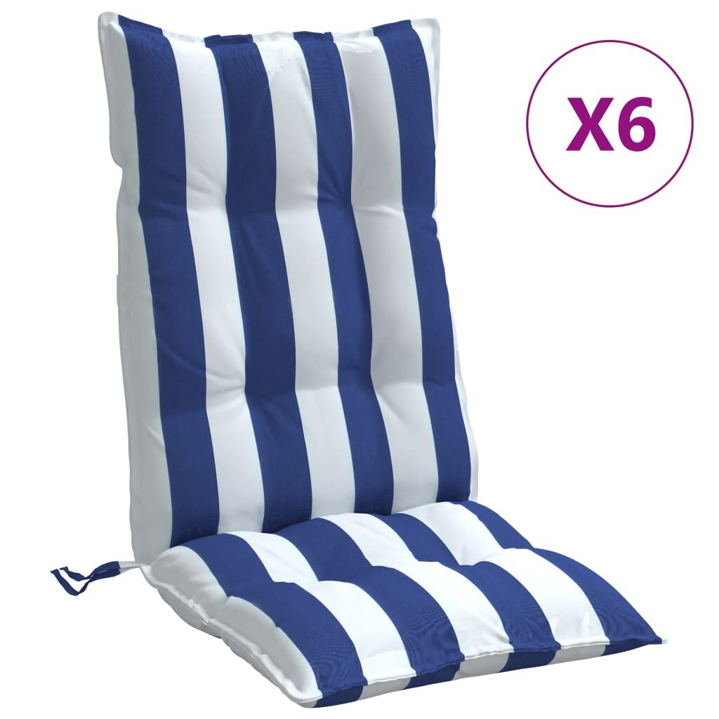 vidaXL Μαξιλάρια Καρέκλας με Πλάτη 6 τεμ. Μπλε&Λευκά Ριγέ Υφ. Oxford