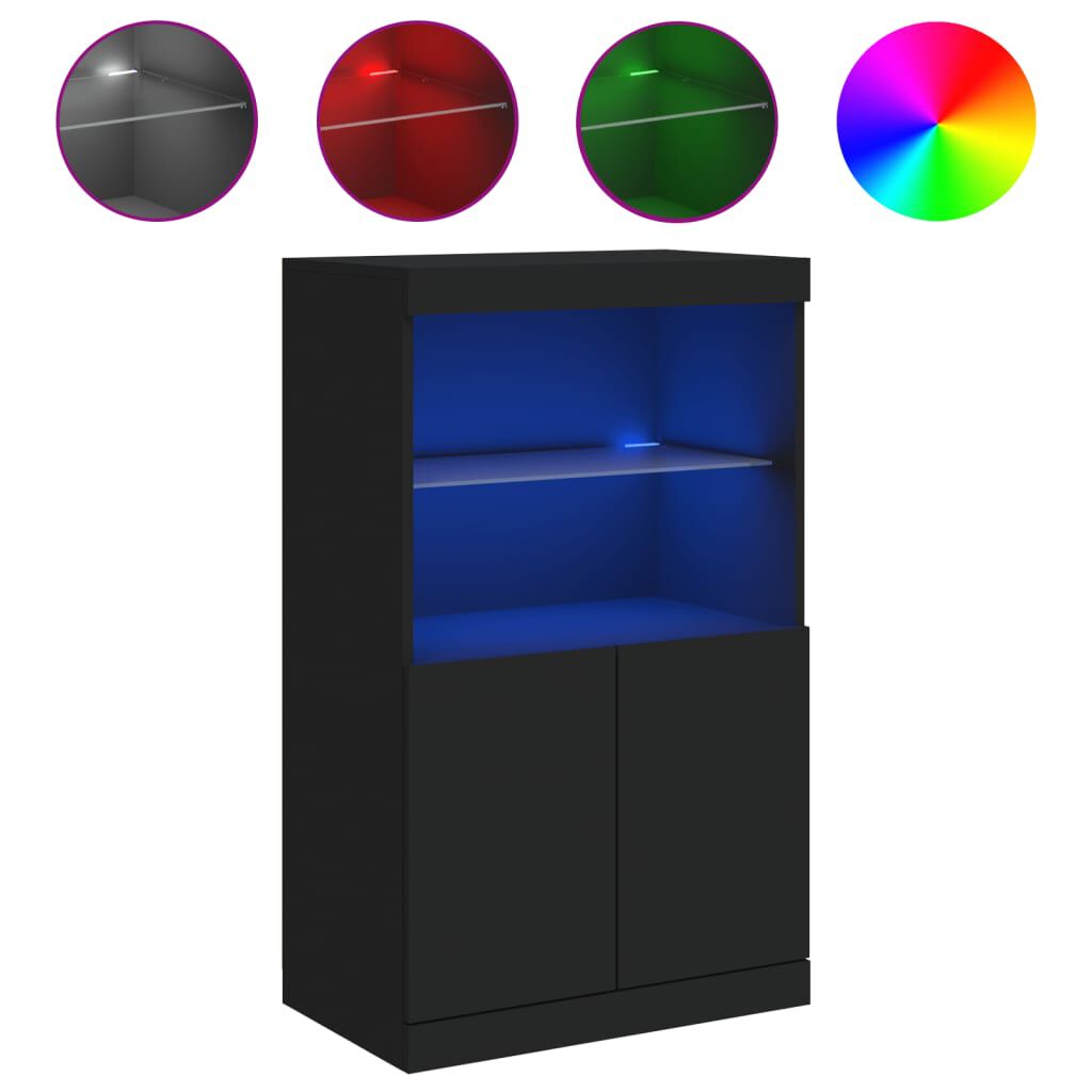vidaXL Μπουφές με Φώτα LED Μαύρος 60,5 x 37 x 100 εκ.