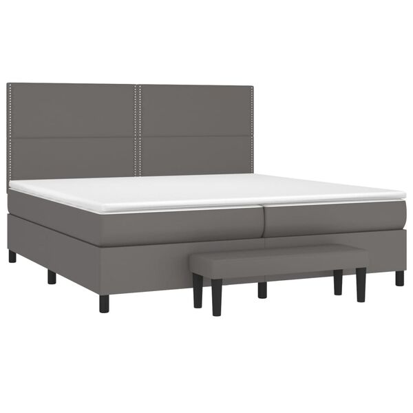 vidaXL Κρεβάτι Boxspring με Στρώμα Γκρι 200x200 εκ. Συνθετικό Δέρμα