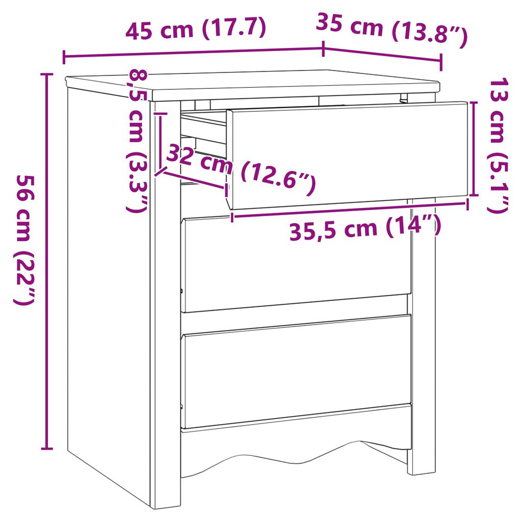 vidaXL Κομοδίνο "DRAMMEN" 45x35x56 εκ. Μασίφ ξύλο πεύκου
