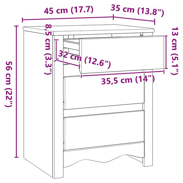 vidaXL Κομοδίνο "DRAMMEN" 45x35x56 εκ. Μασίφ ξύλο πεύκου