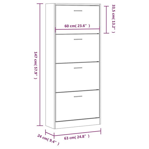 vidaXL Παπουτσοθήκη Γκρι Σκυροδέματος 63x24x147 εκ. Επεξεργασμένο Ξύλο